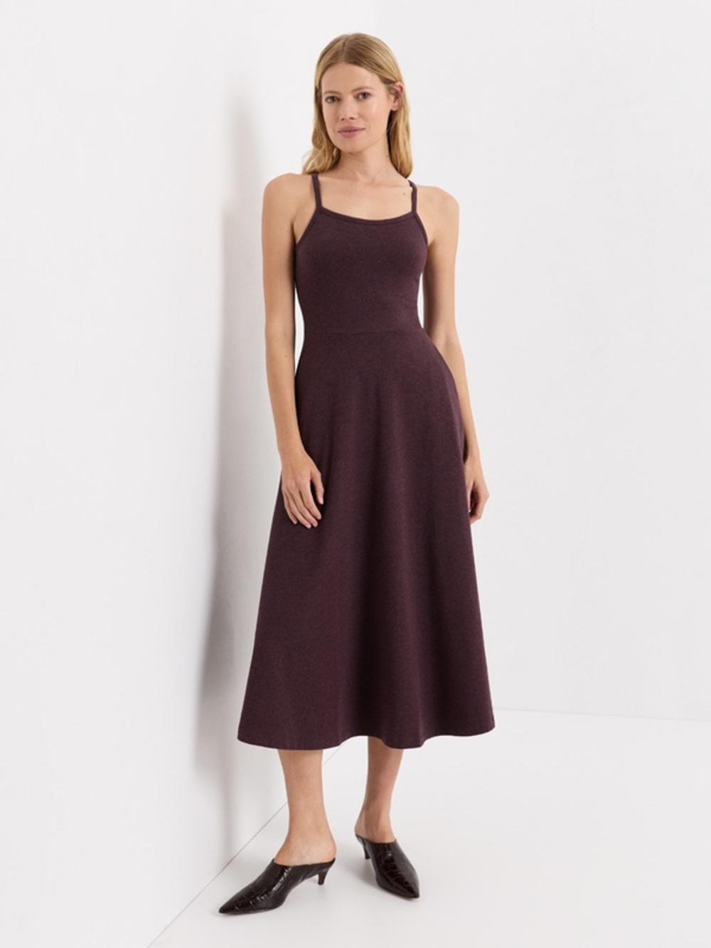 Pact Organic Fit & Flare Midi Dress - Mauve Size Medium